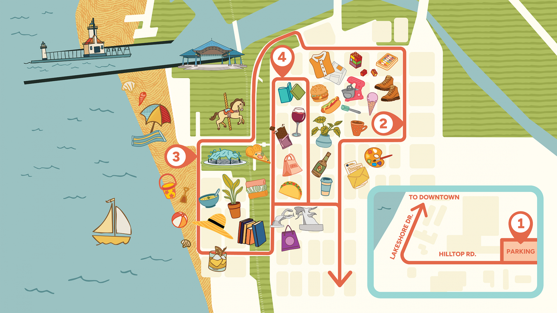 Map of the Shop & Shore Trolley route.