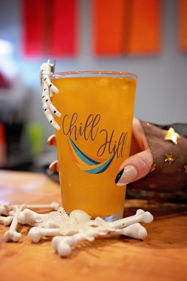 Fall Sangria with skeleton hand and bones