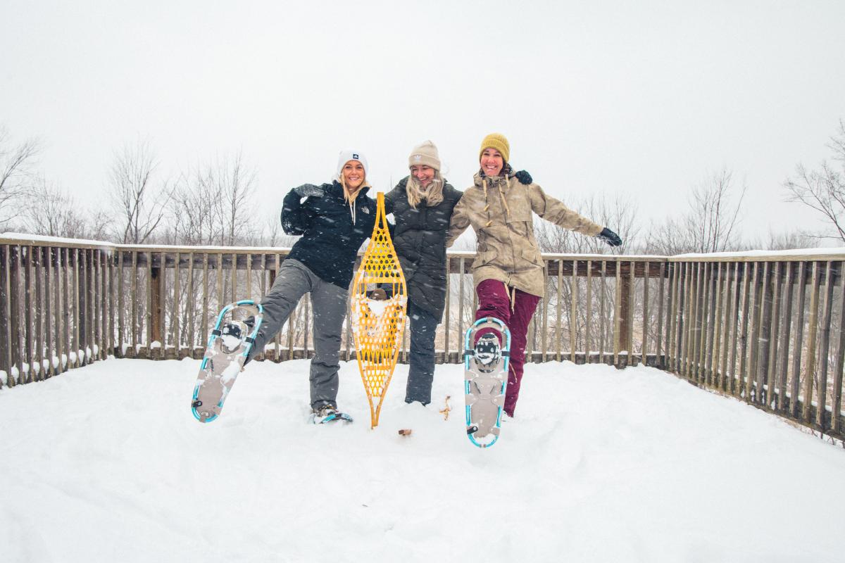 Group snowshoe outing at Sarett Nature Center.
