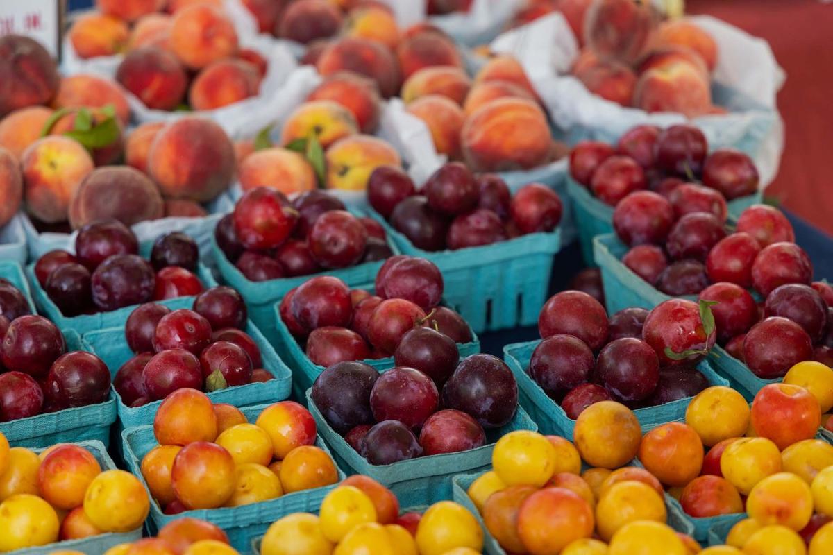 Fresh cherries and peaches at the St. Joseph farmers market.