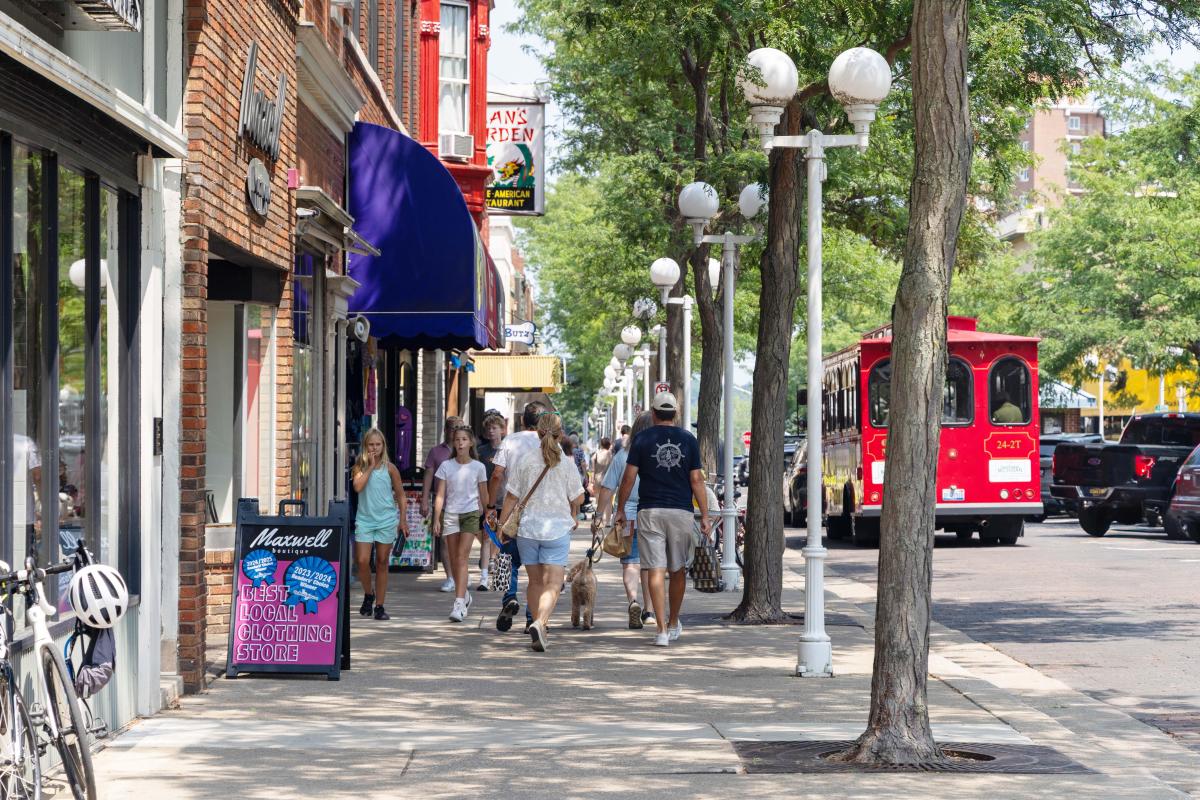 People walking in downtown St. Joseph.