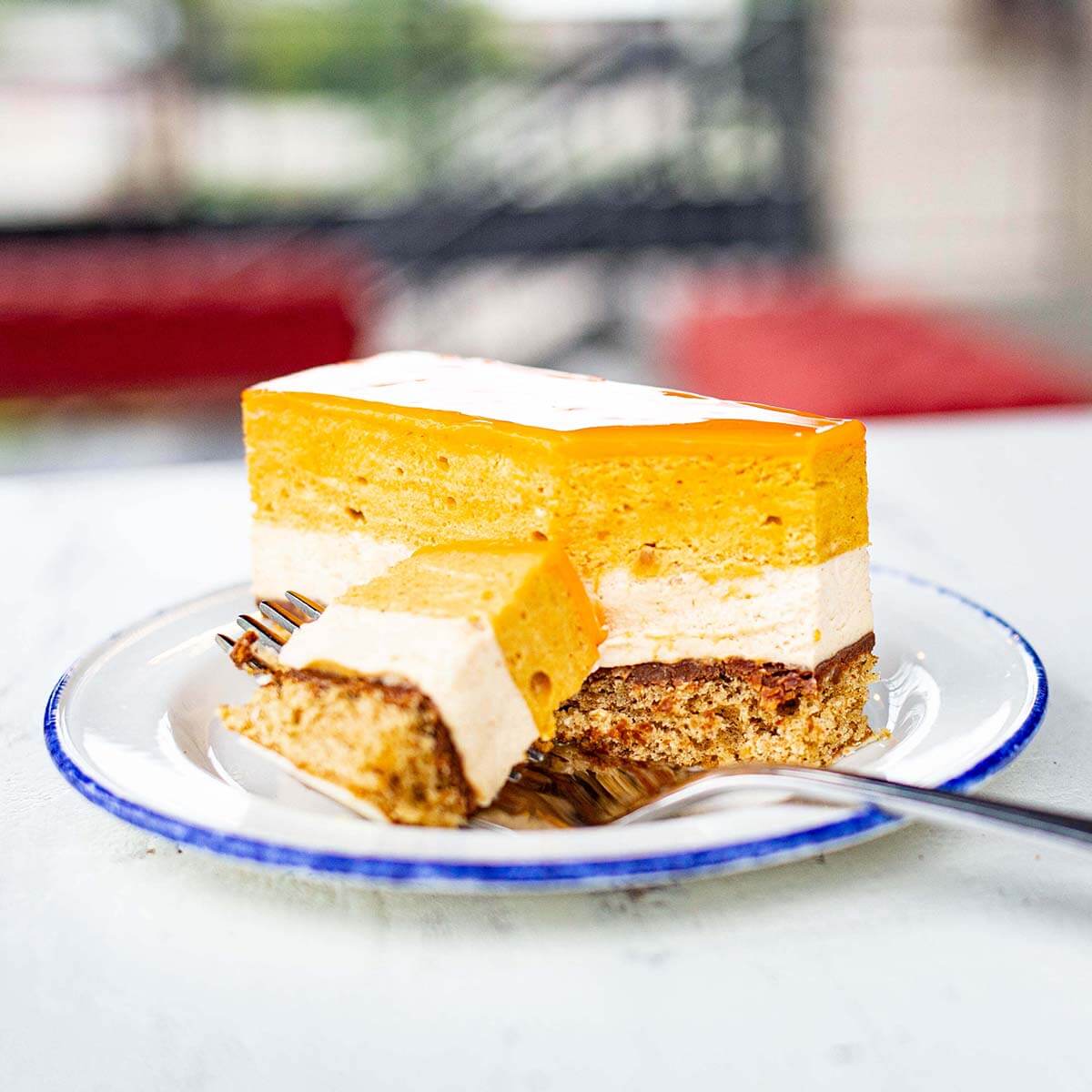 a plate of pumpkin chai layer cake